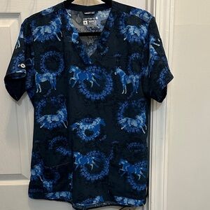 Men's or women’s Black and Blue Horse Carhartt scrub top